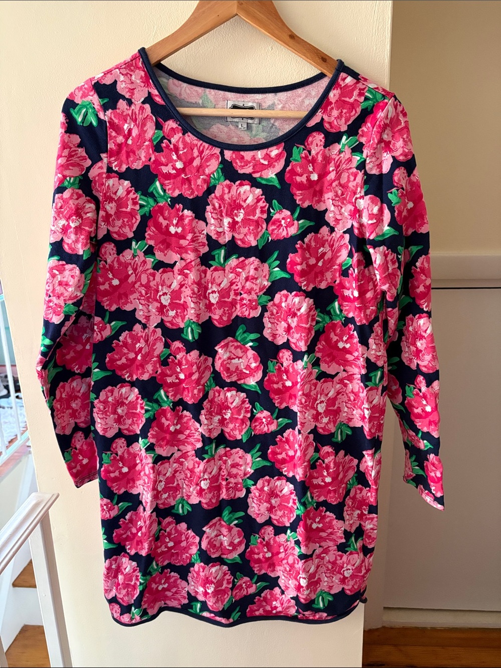 Navy Floral Tunic with Pink Peony Print